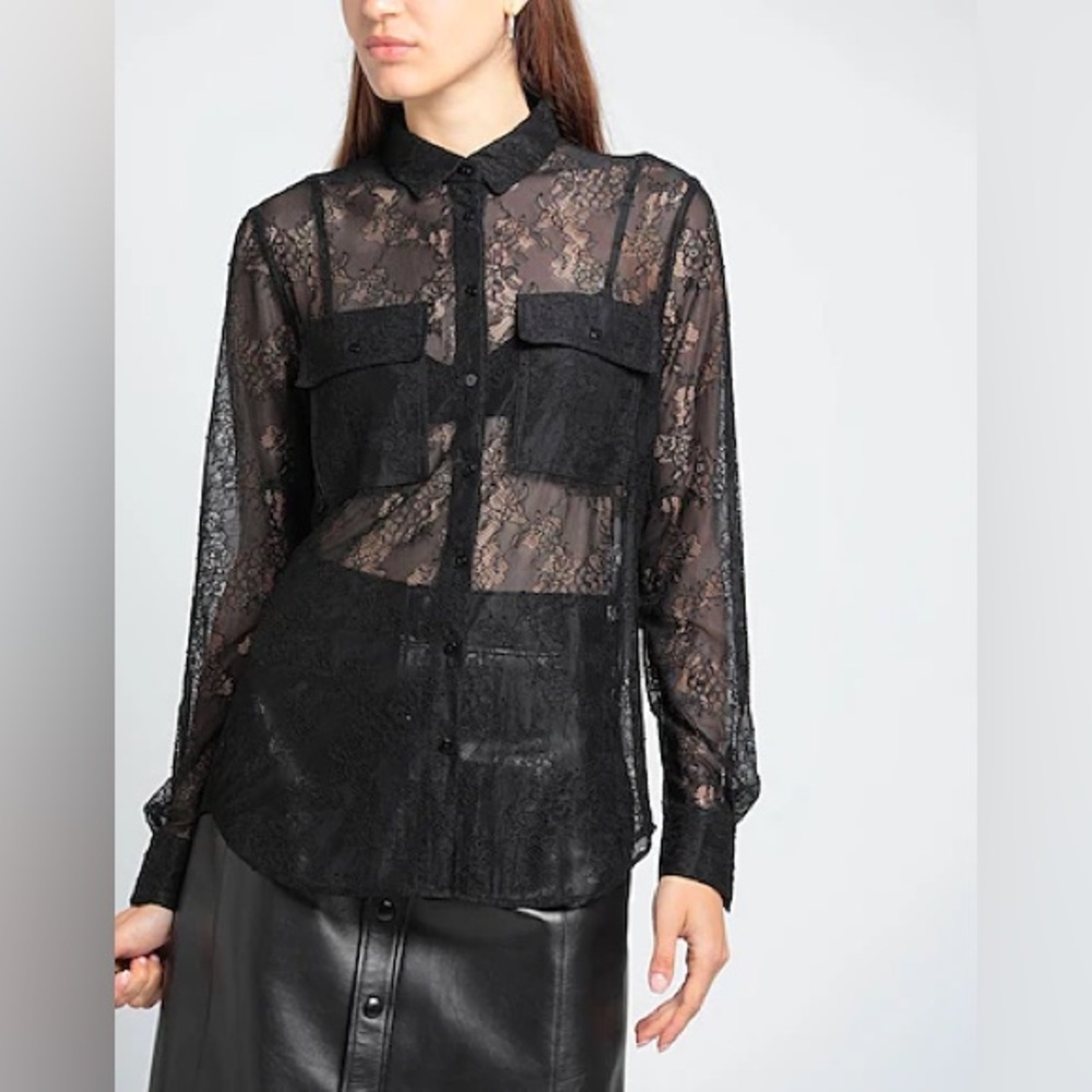All Saints Silk Alix Nero Shirt Blouse